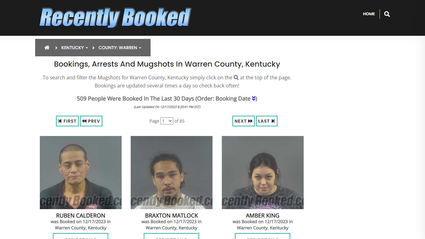 Bookings, Arrests and Mugshots in Warren County, Kentucky - Recently Booked